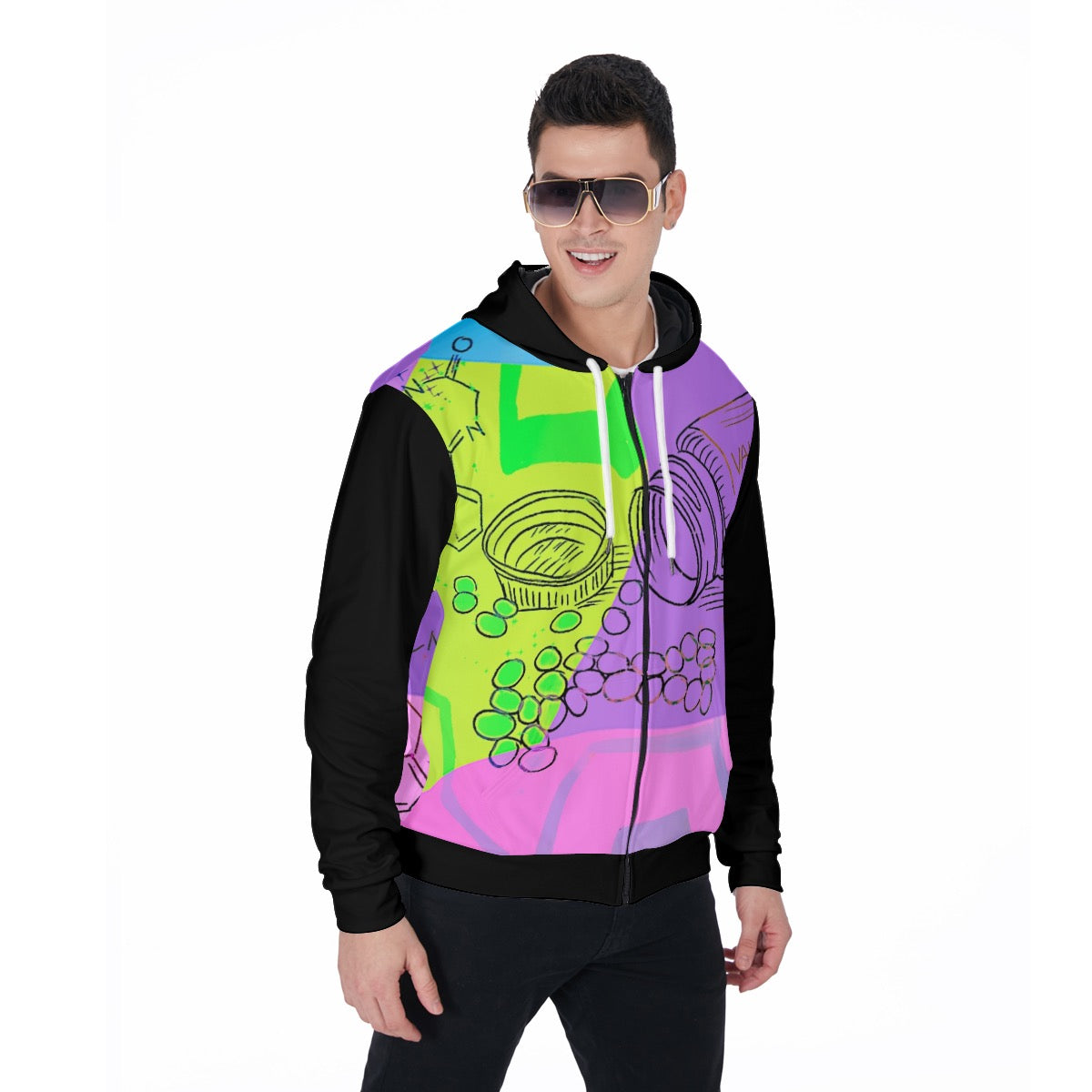 All-Over Print Zip Up Hoodie With Pocket