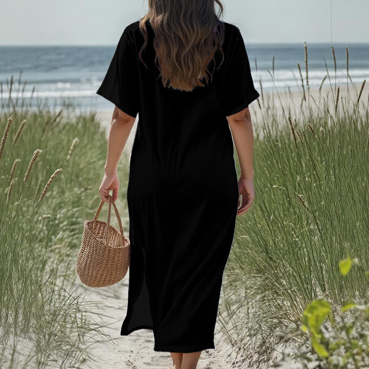 All-Over Print Women's Loose V-Neck Summer Dress