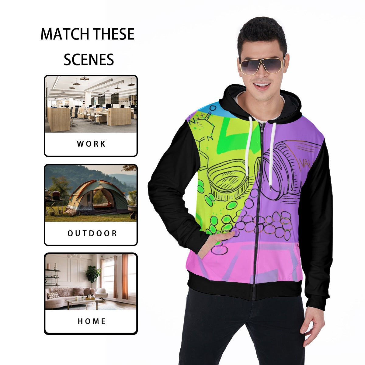All-Over Print Zip Up Hoodie With Pocket