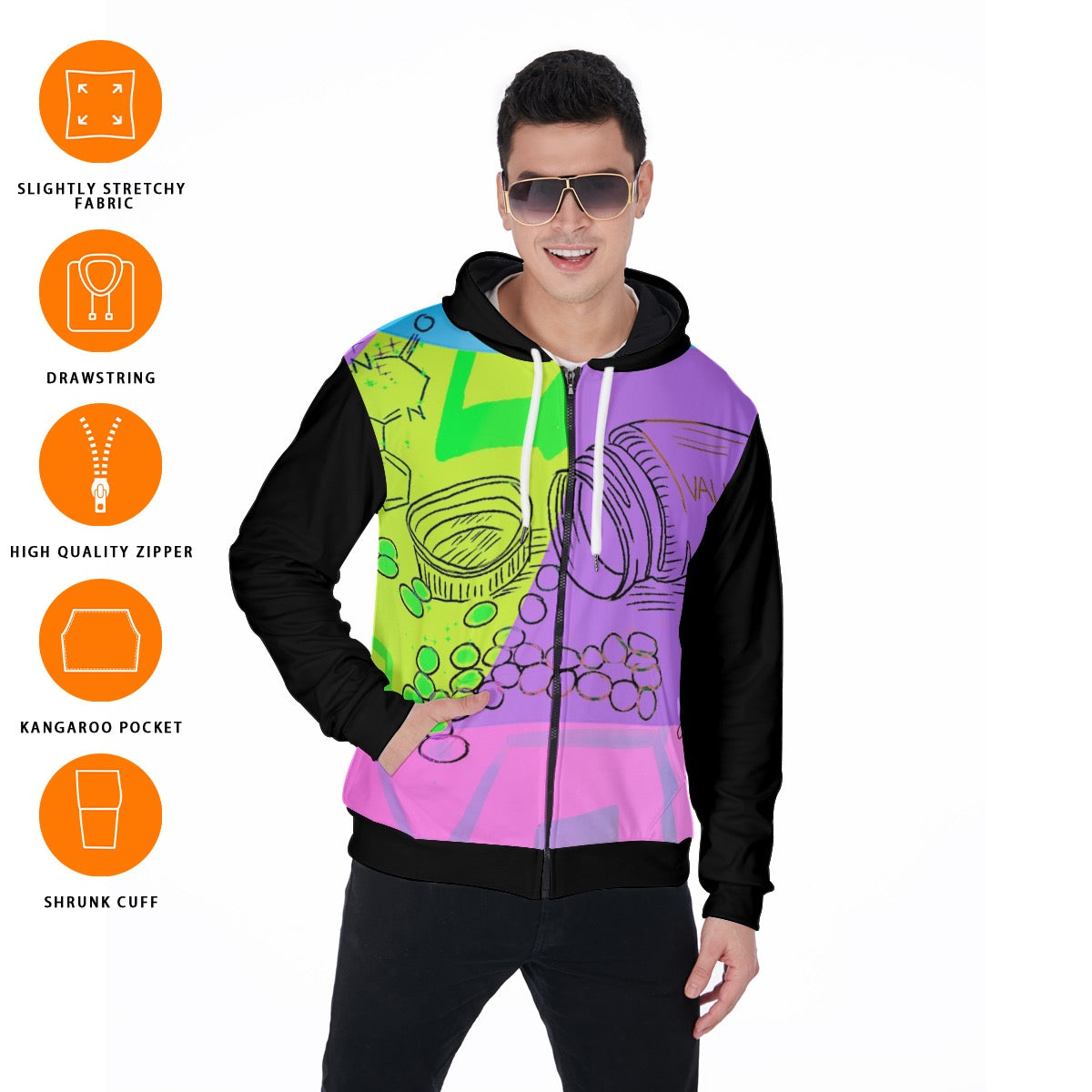 All-Over Print Zip Up Hoodie With Pocket