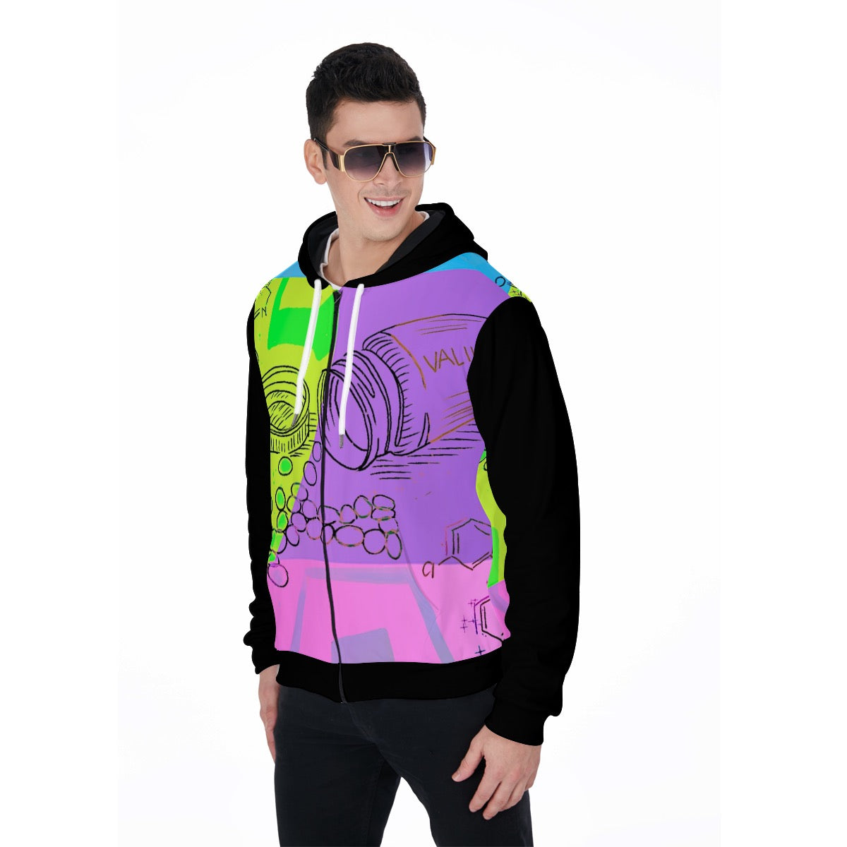 All-Over Print Zip Up Hoodie With Pocket